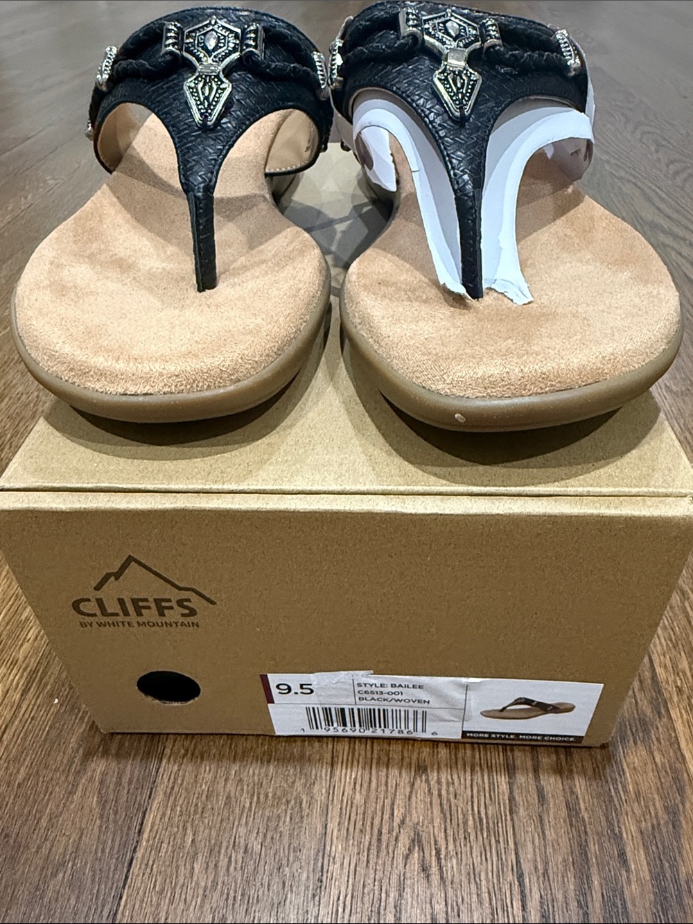 Cliffs by WHITE MOUNTAIN Black Embellished Thong Sandals